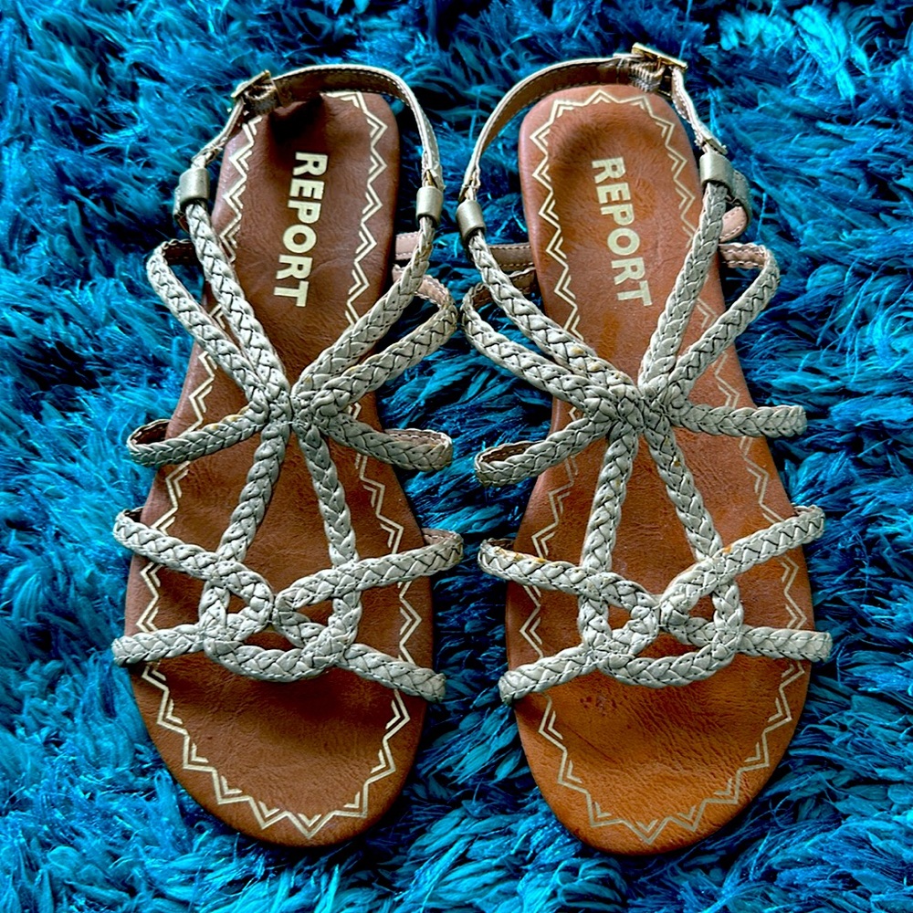 Gold weave strappy sandals